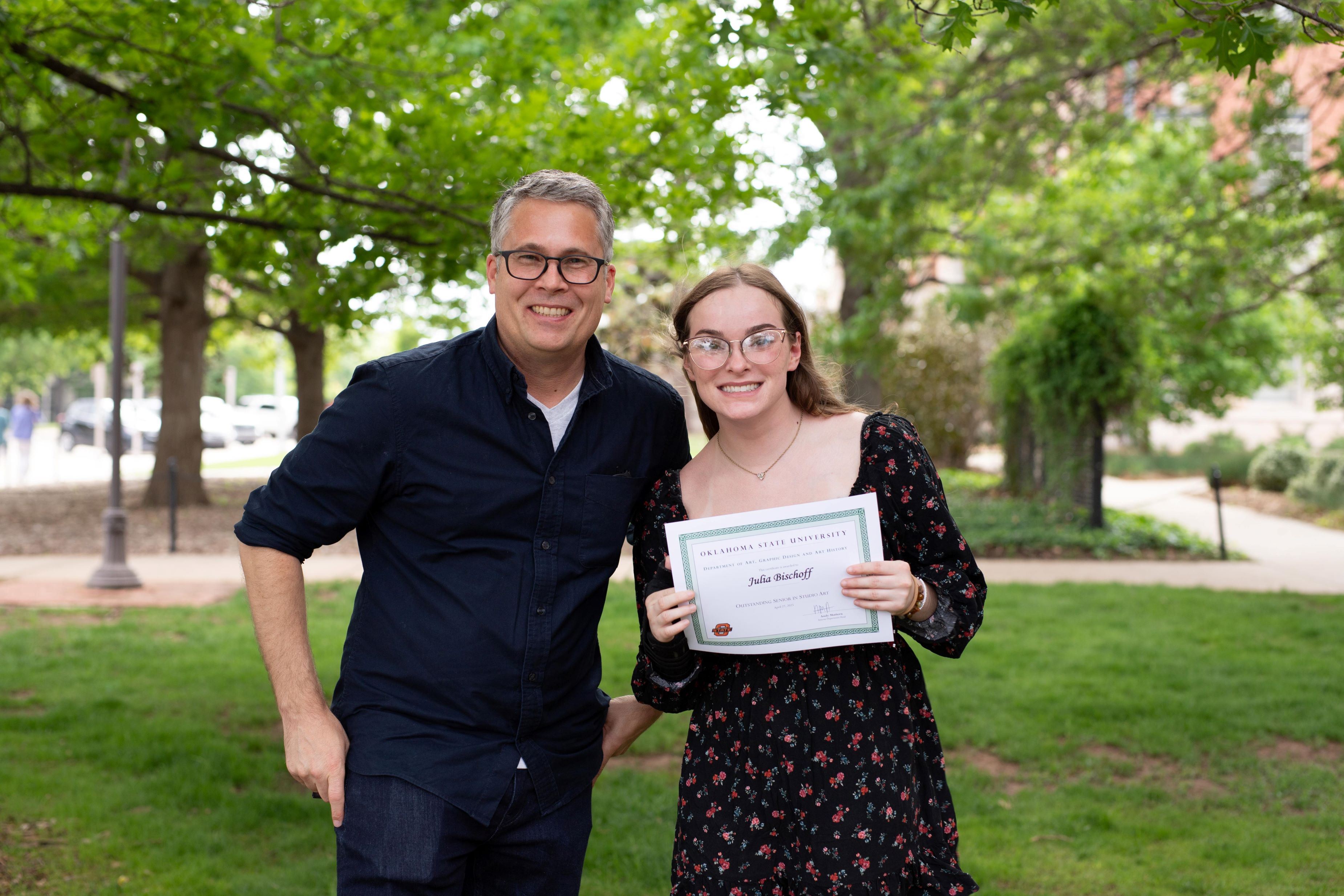 Professor Murphy with Studio Art student, Julia Bischoff, awarded for Outstanding Student