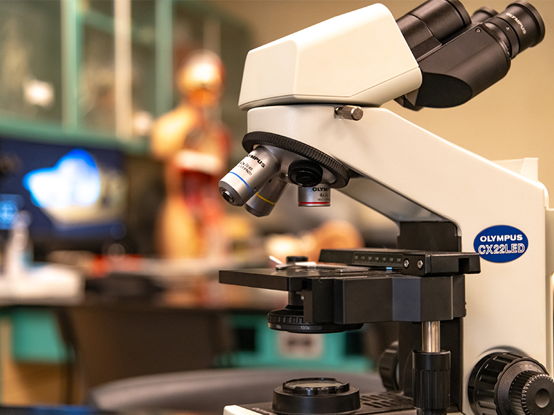 Close-up view of a microscope.