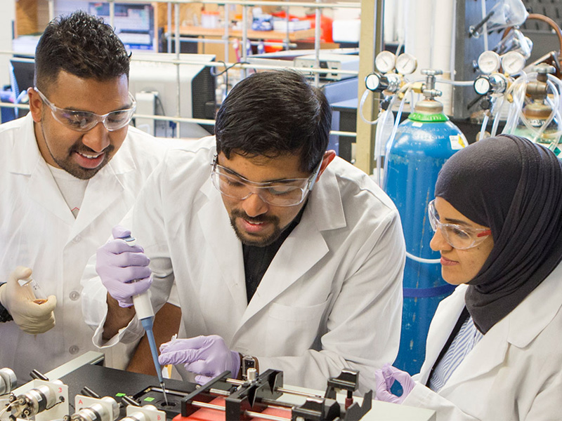 Chemists are working in the lab