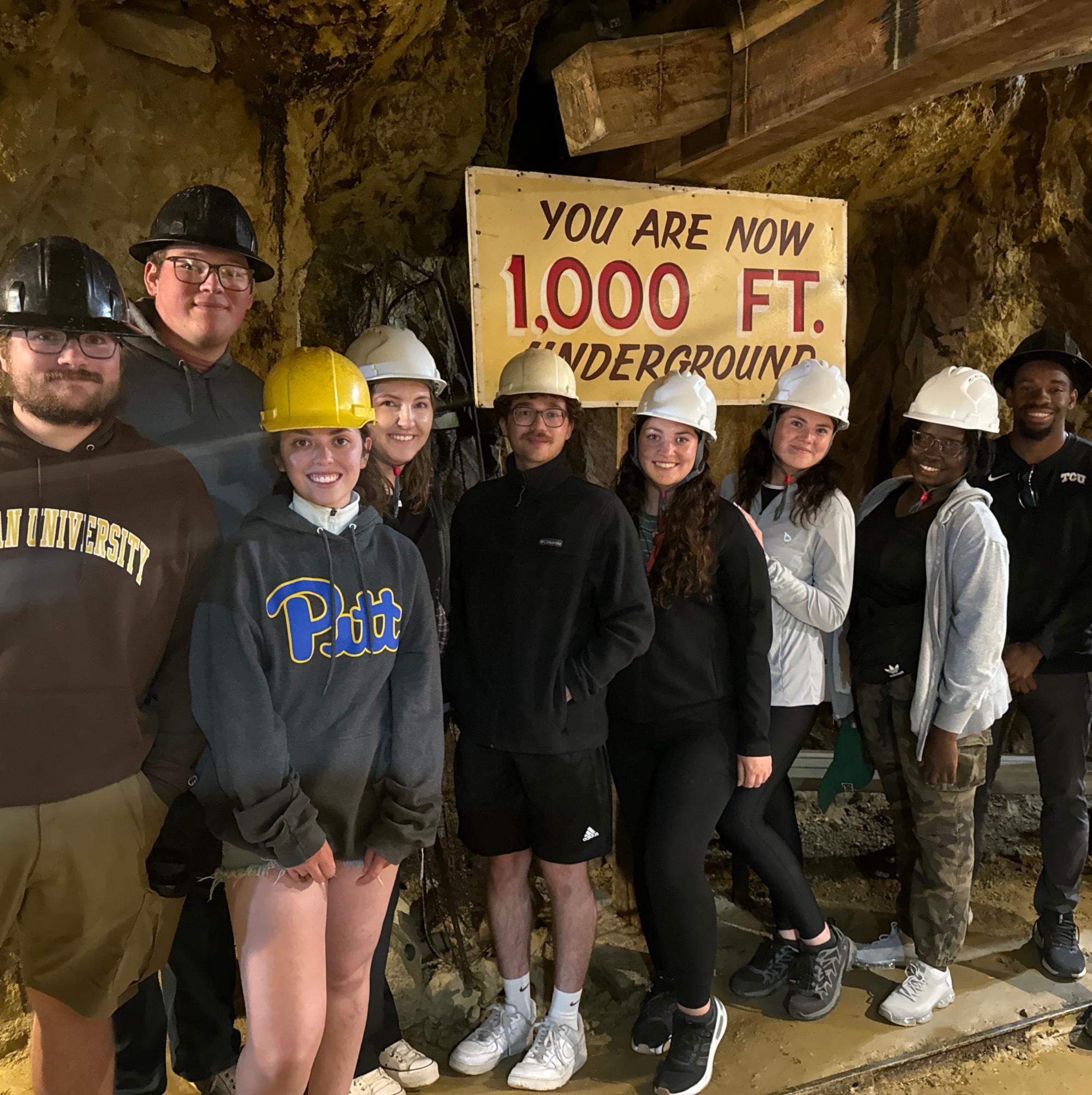 Students in a mine 1000 feet underground