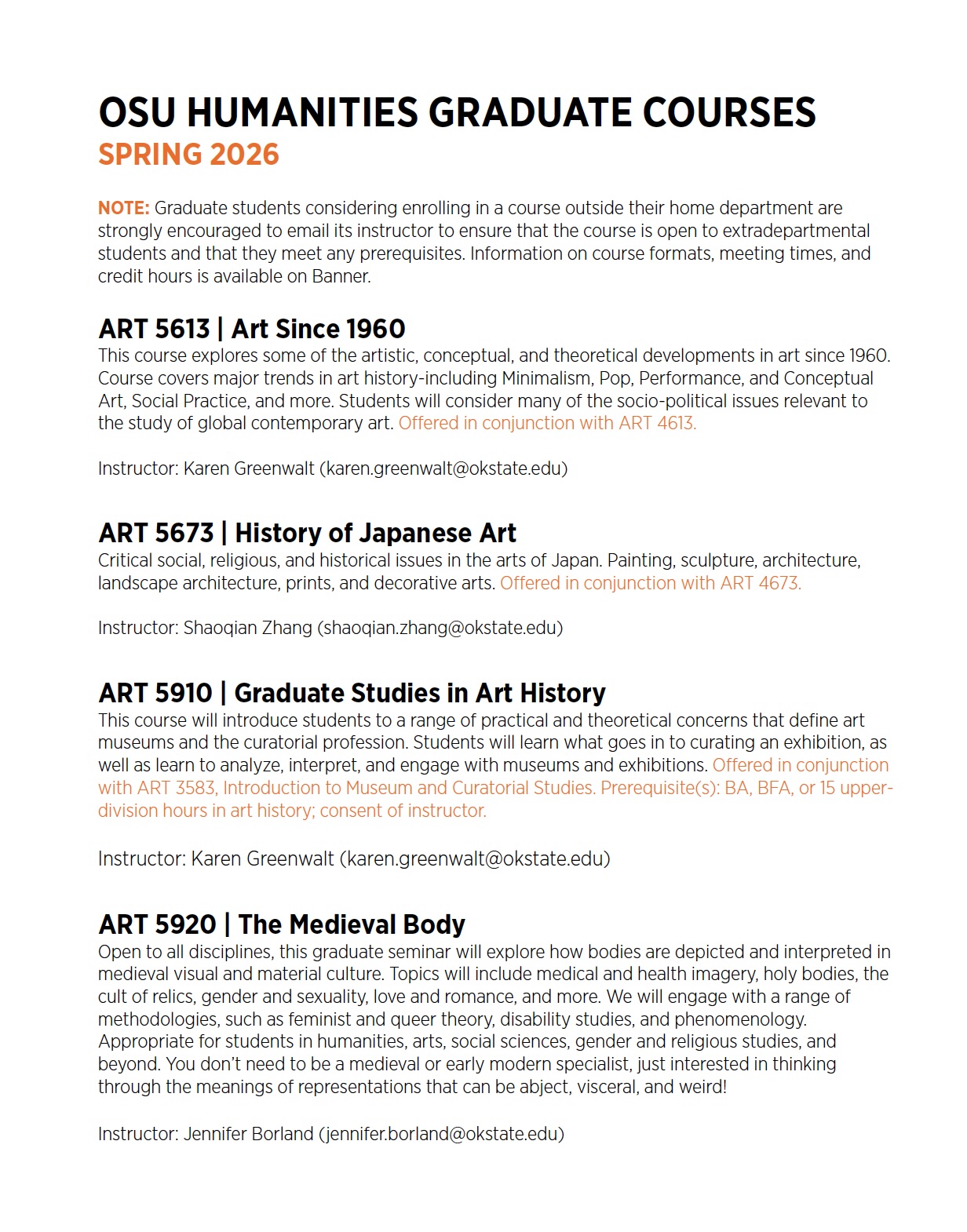 List of OSU graduate courses in humanities