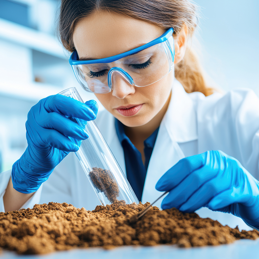 woman taking soil sample