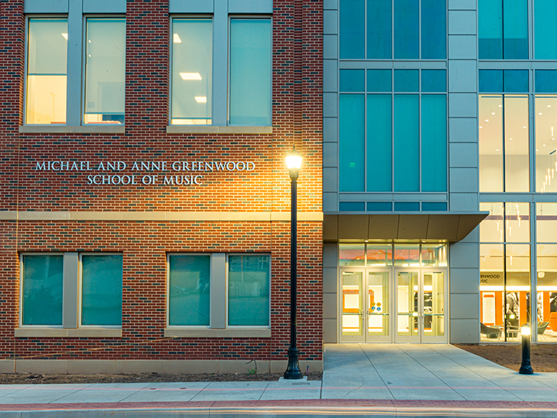 Greenwood School of Music building sign