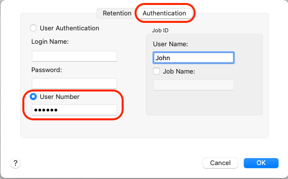  Authentication screen with tabs for 