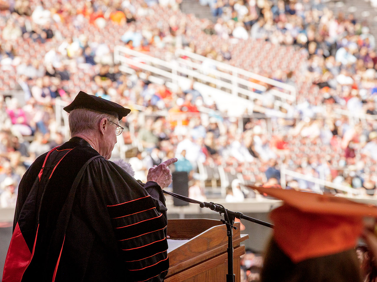 President Hargis giving a speech at graduation