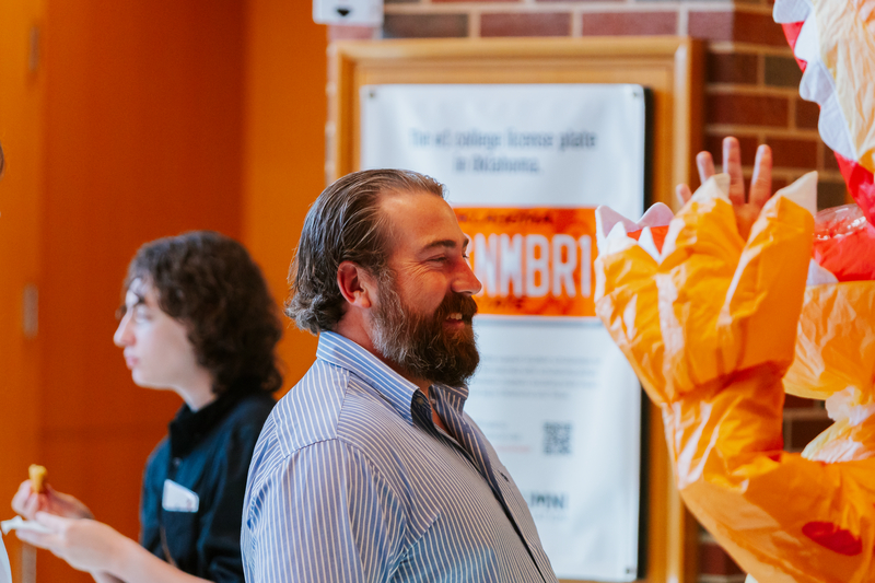 David Corell getting a kick out of T-rex.