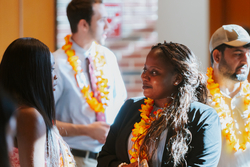 Dionne Massey getting to visit with friends.