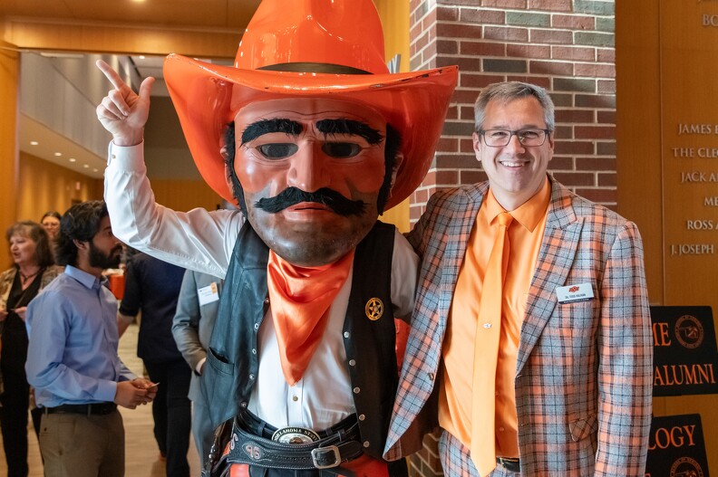 Todd Halihan and Pistol Pete posing for a photo together.