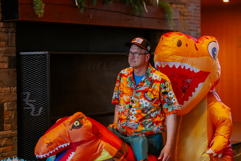 Todd Halihan and Sabrina Beckmann showing off the 1st and 2nd place costumes. 