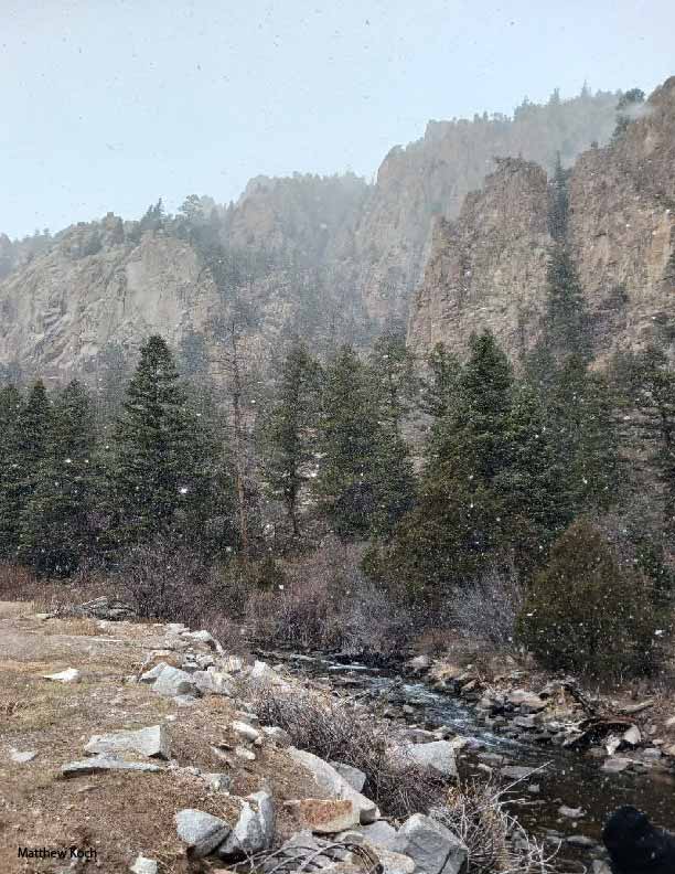 Snow falling on river bend in Red River New Mexico. Snow falling on river bend in Red River New Mexico.
