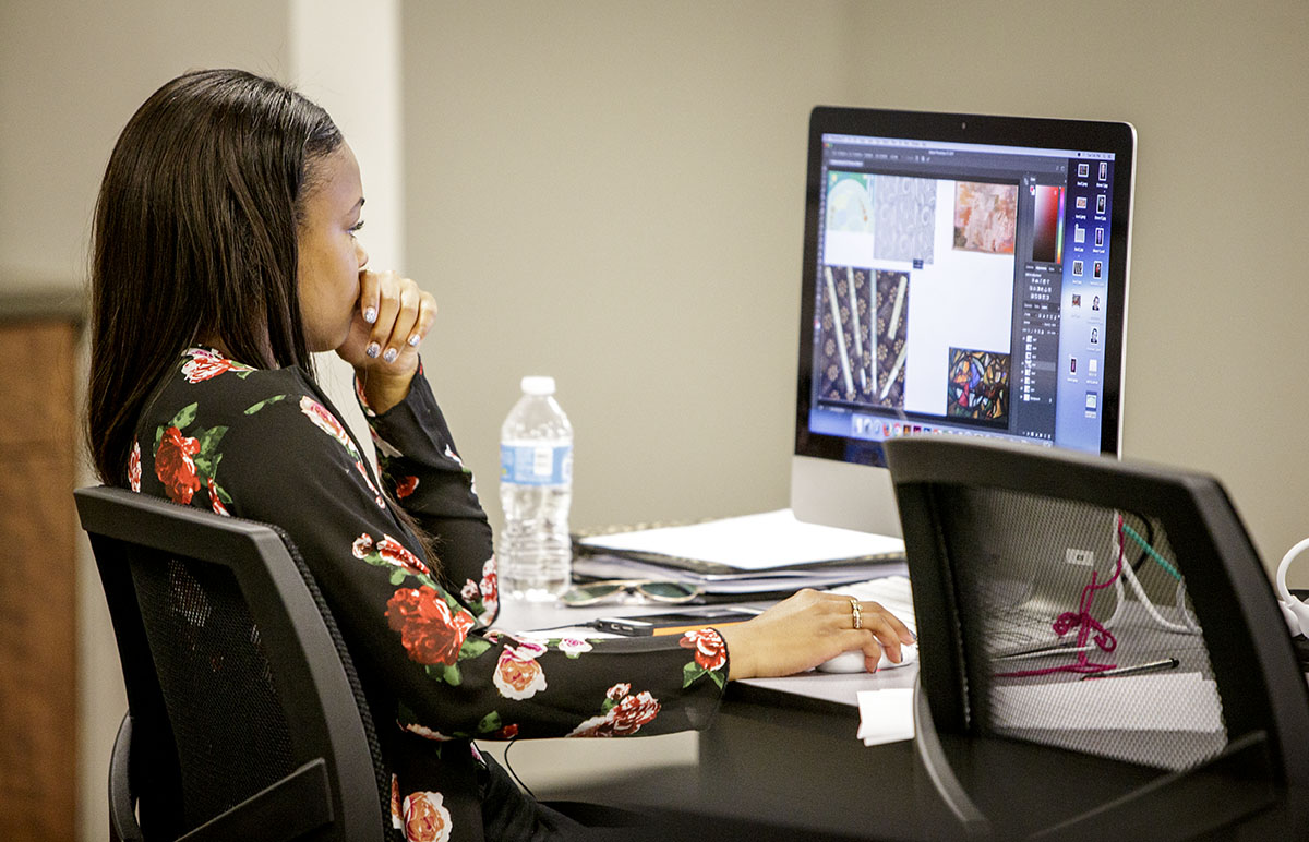 Student sitting at computer