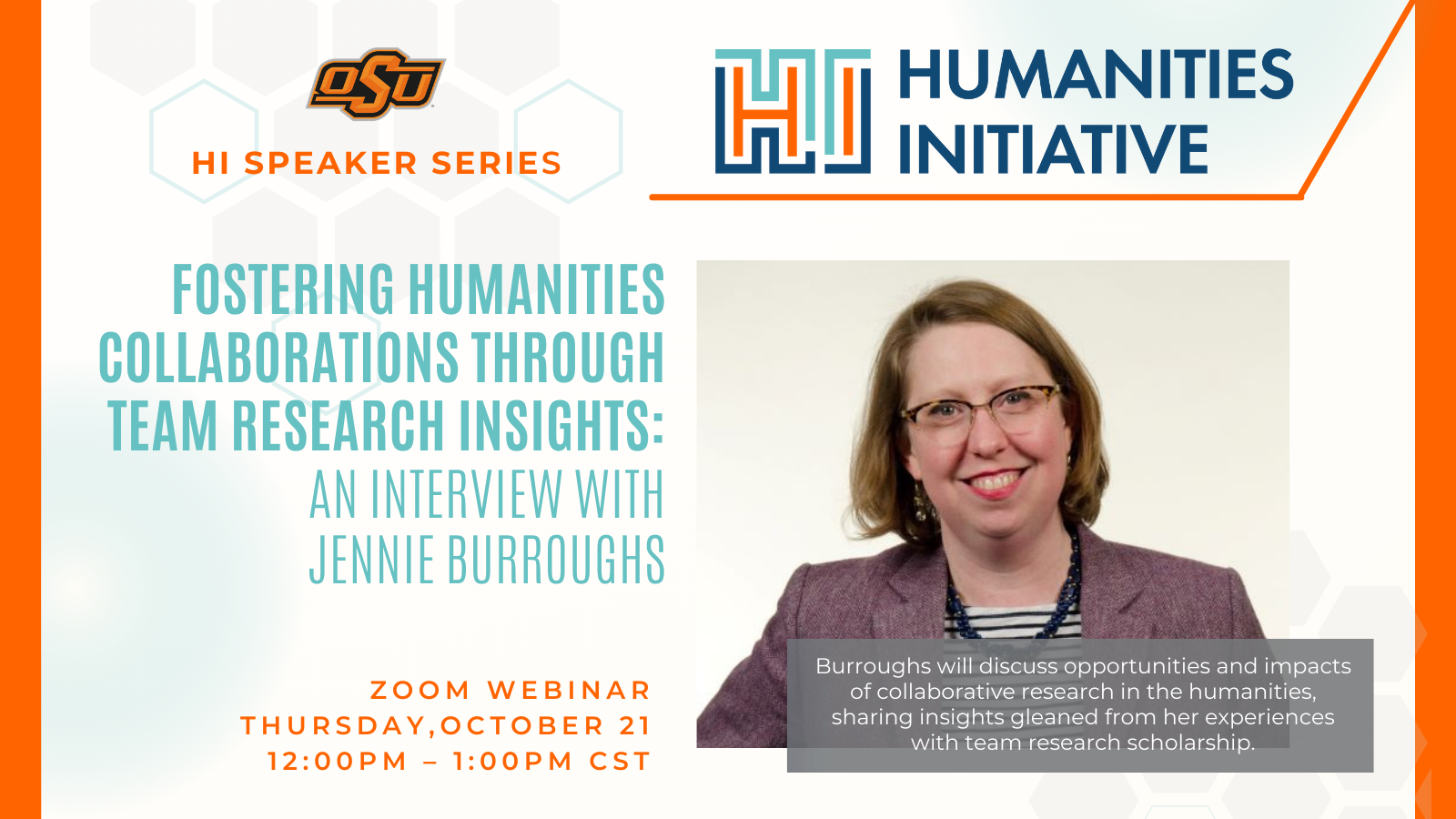 Burroughs will discuss opportunities and impacts of collaborative research in the humanities, sharing insights gleaned from her experiences with team research scholarship.