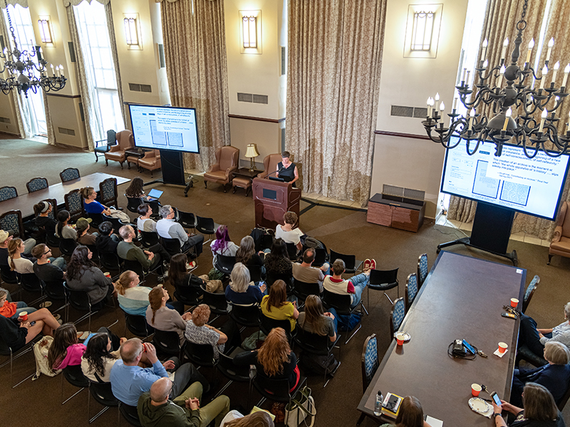 Overhead shot of Louise Siddons presenting Overhead shot of Louise Siddons presenting