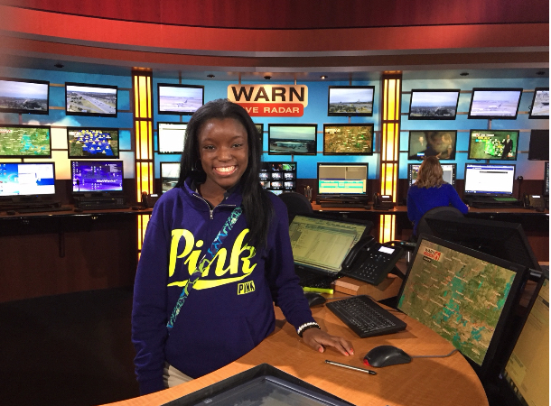 Female student in a weather room