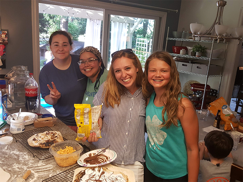Sam, Sarah, Nina, and special guest Josie with the s'mores pizza