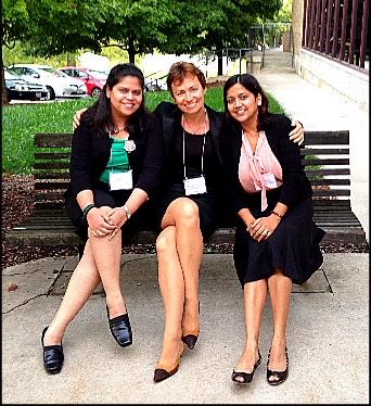 Lab Women sitting on a bench