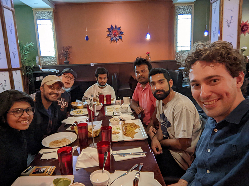 Our group at dinner during the 2022 Particle Physics on the Plains meeting.