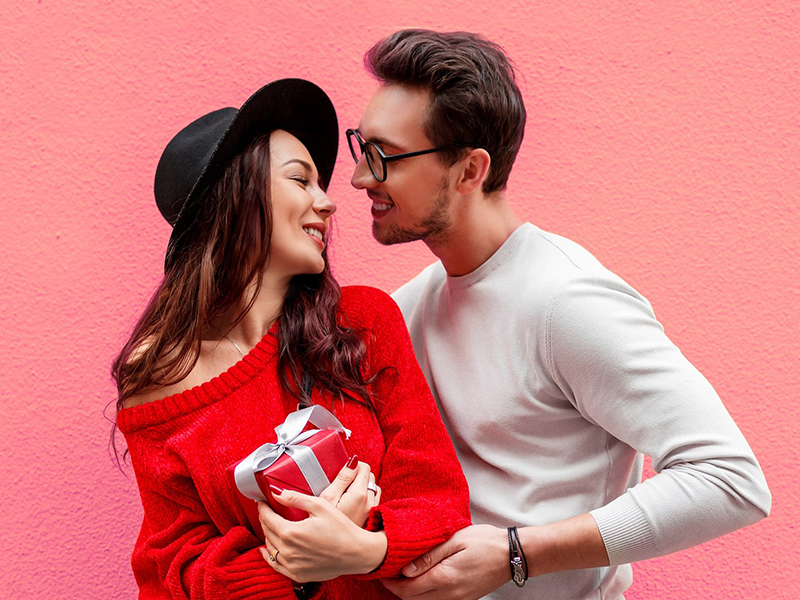 happy couple looking at each other