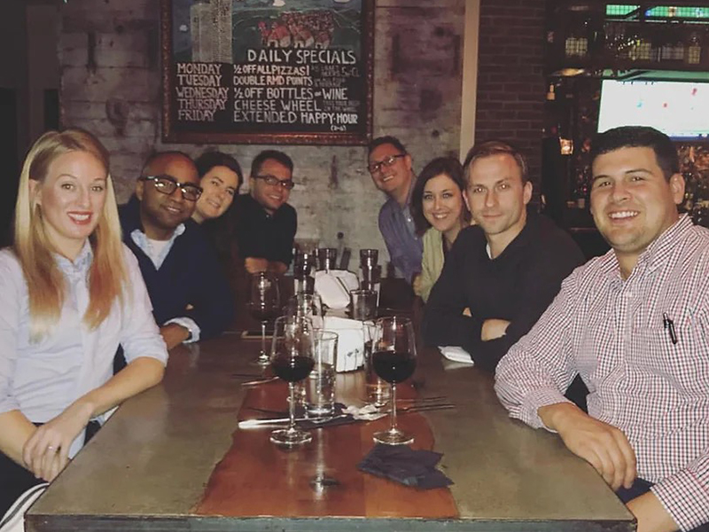 Dr Grant and lab team at dinner