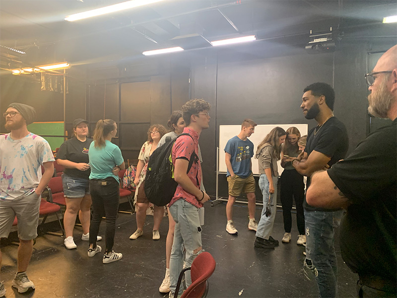 Theatre Alumni Anthony Hill visits with Theatre Students