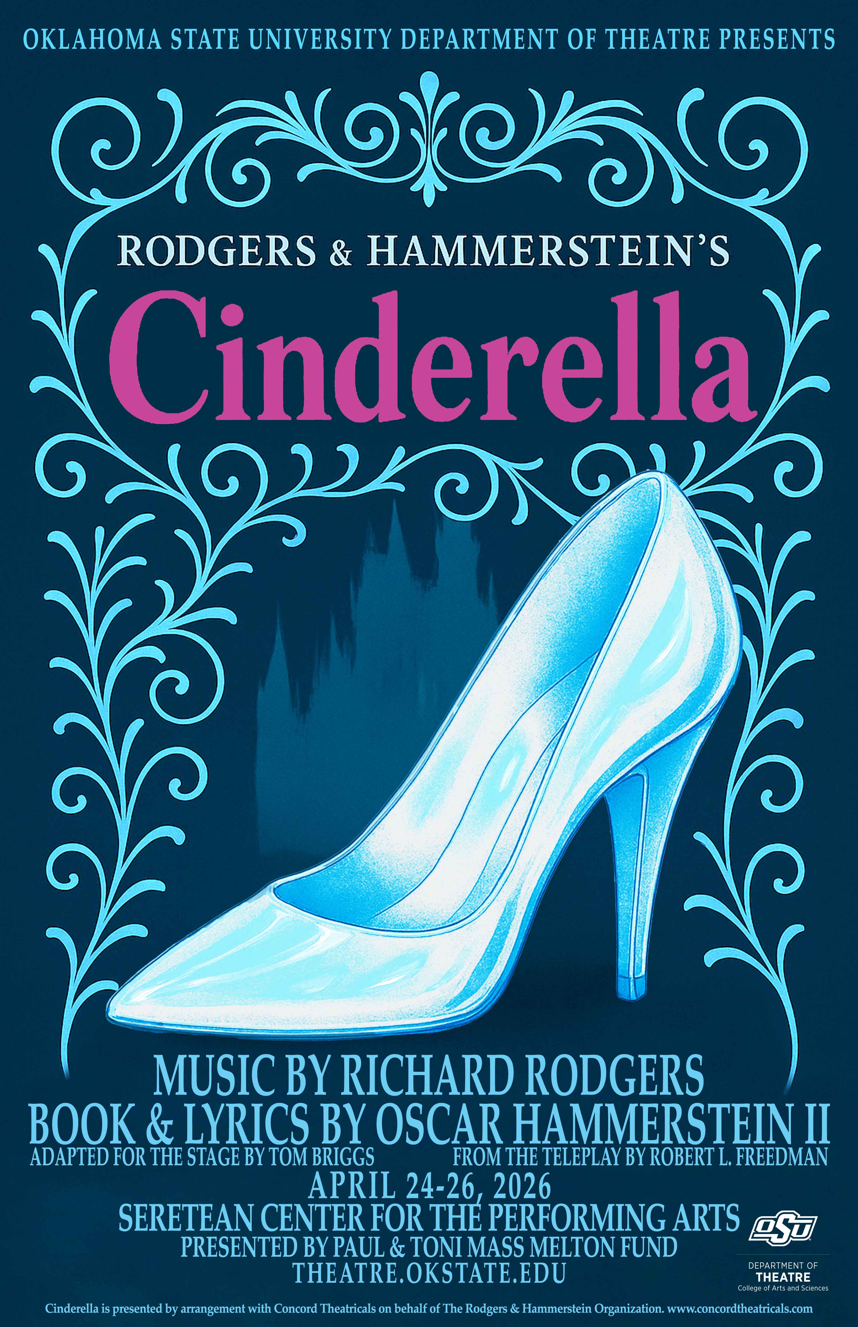 Cinderella poster image with a glass slipper as the main focus with vines and castle as the background Cinderella poster image with a glass slipper as the main focus with vines and castle as the background