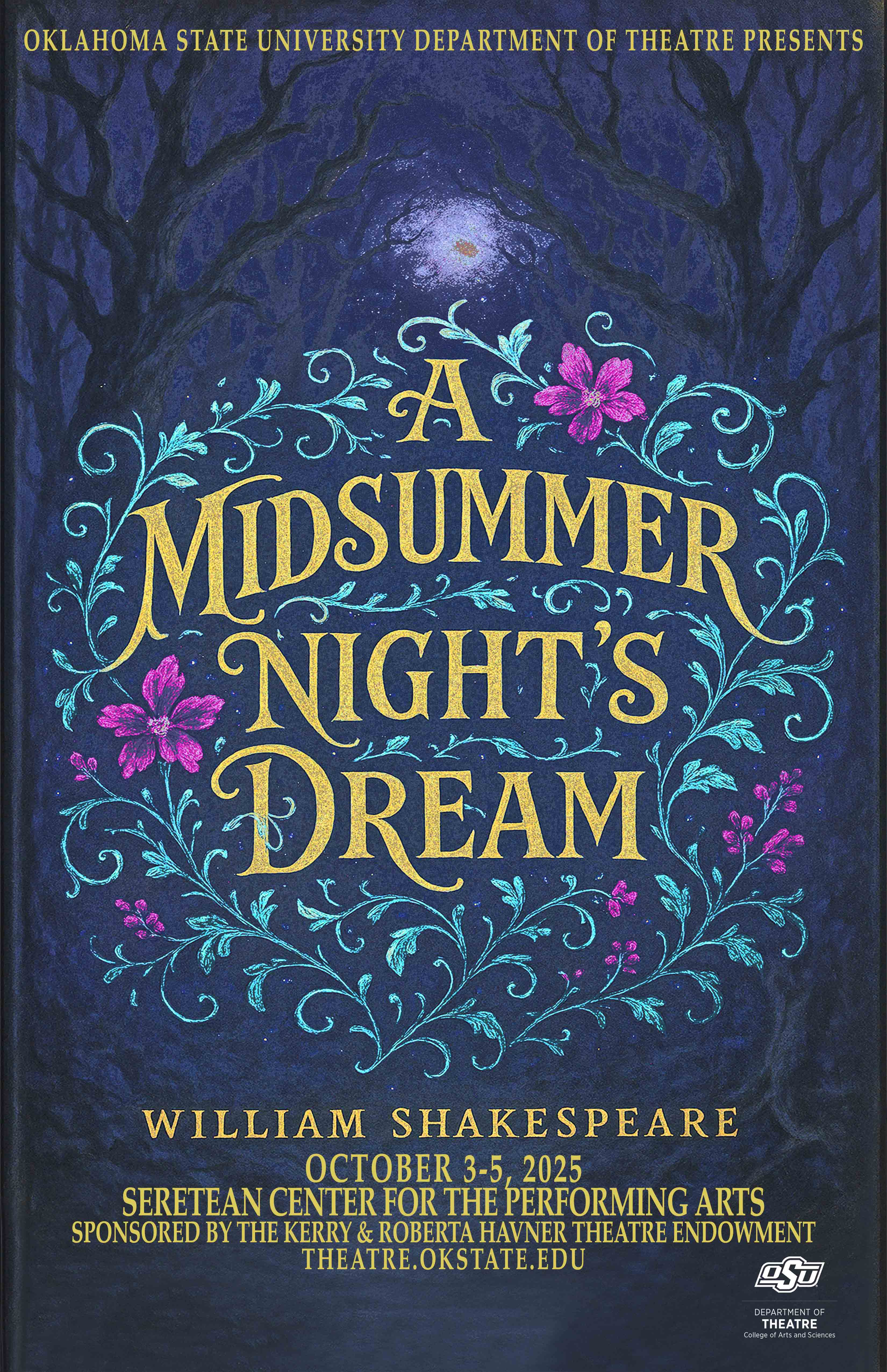 midsummer2025.jpg A Midsummer Night's Dream poster with flowers, trees and vines