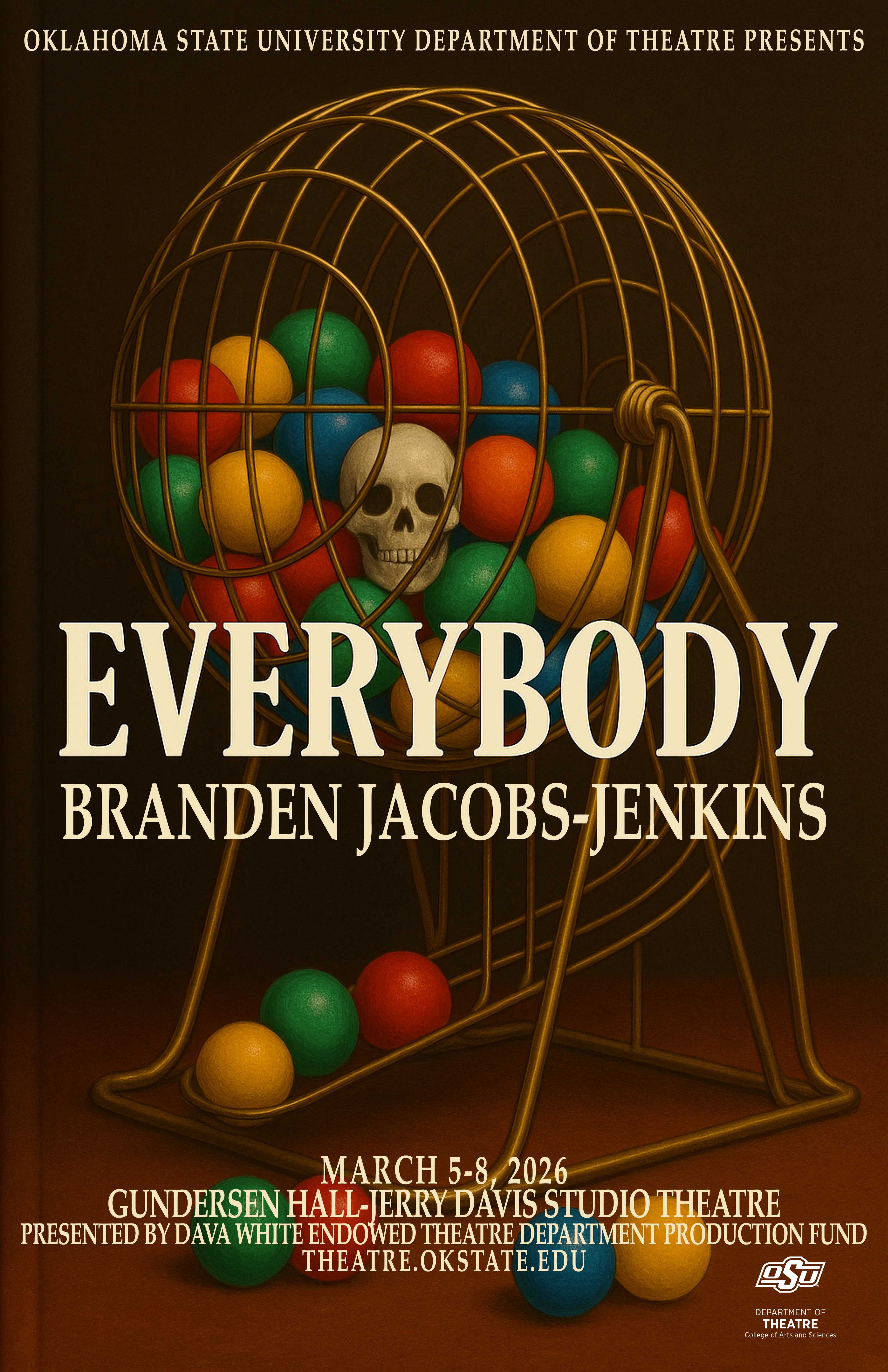 Everybody poster image with a lottery ball cage with multicolored lottery balls and one skull inside the cage